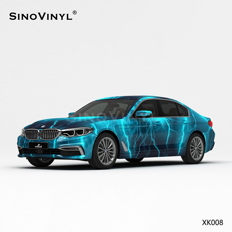 XK008 Blue Black Lightning Customized Car Vinyl Wrap