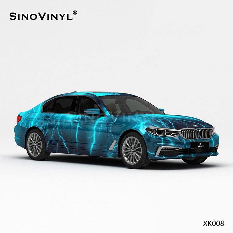 XK008 Blue Black Lightning Customized Car Vinyl Wrap