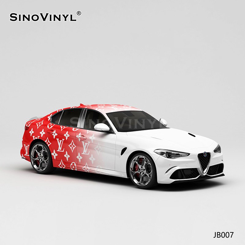JB007 White And Red LV Gradient Car Sticker Wrap Car Wrap Bubble Free