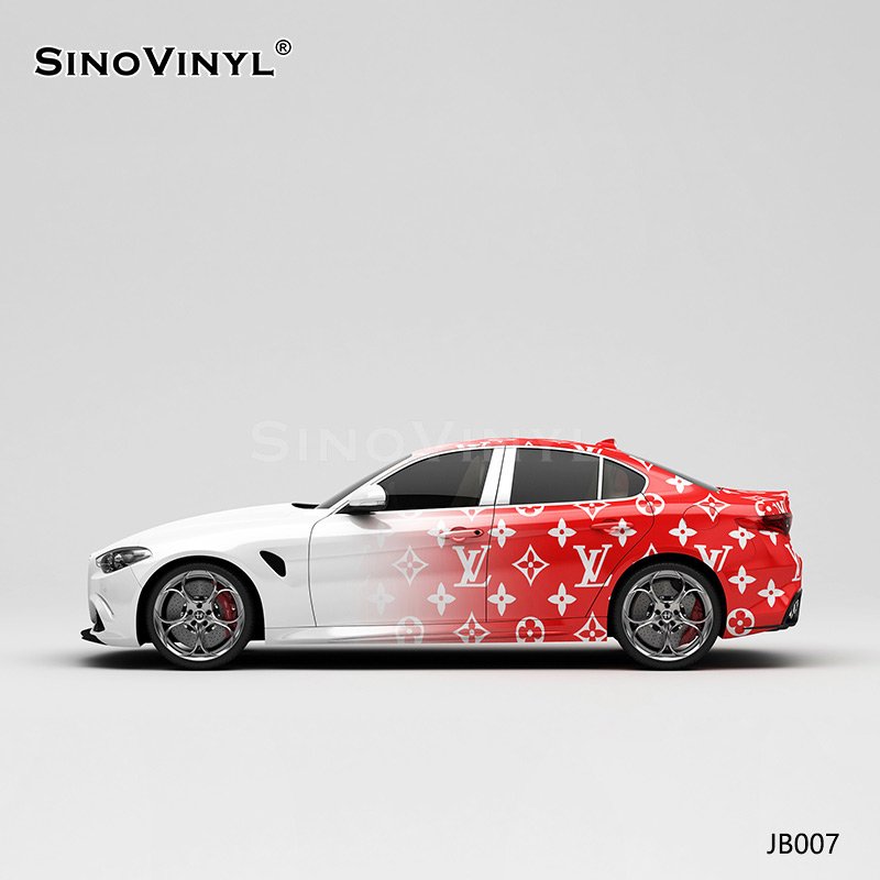 JB007 White And Red LV Gradient Car Sticker Wrap Car Wrap Bubble Free