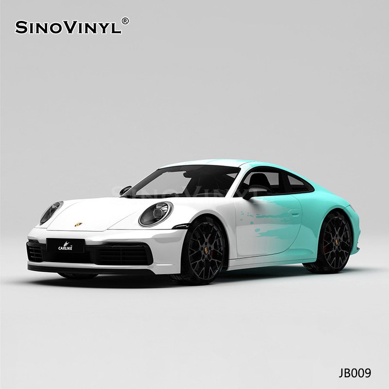 JB009 White Blue Tiffany Blue Splash Ink Gradient Car Vinyl Wrap Gloss Metallic