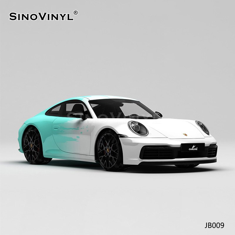 JB009 White Blue Tiffany Blue Splash Ink Gradient Car Vinyl Wrap Gloss Metallic