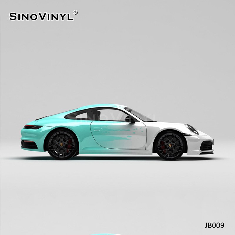 JB009 White Blue Tiffany Blue Splash Ink Gradient Car Vinyl Wrap Gloss Metallic