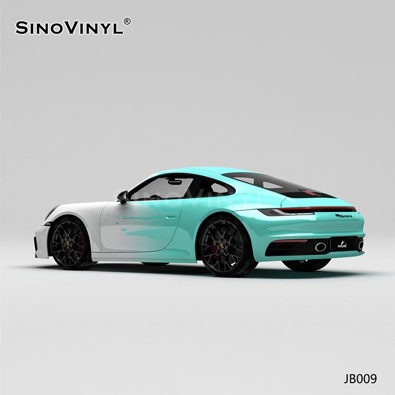 JB009 White Blue Tiffany Blue Splash Ink Gradient Car Vinyl Wrap Gloss Metallic