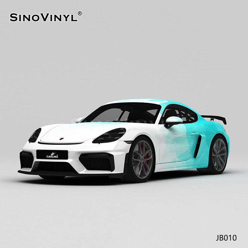 JB010 White And Blue Geometric Gradient Printing Car Wrap Blue Chrome Vinyl