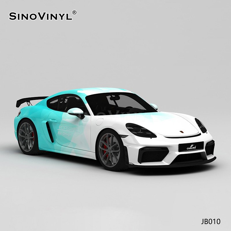 JB010 White And Blue Geometric Gradient Printing Car Wrap Blue Chrome Vinyl