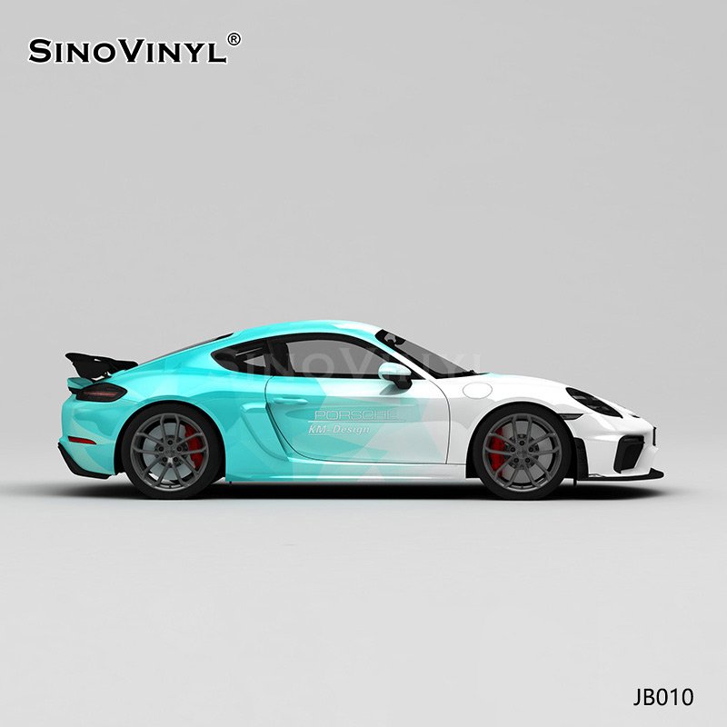 JB010 White And Blue Geometric Gradient Printing Car Wrap Blue Chrome Vinyl