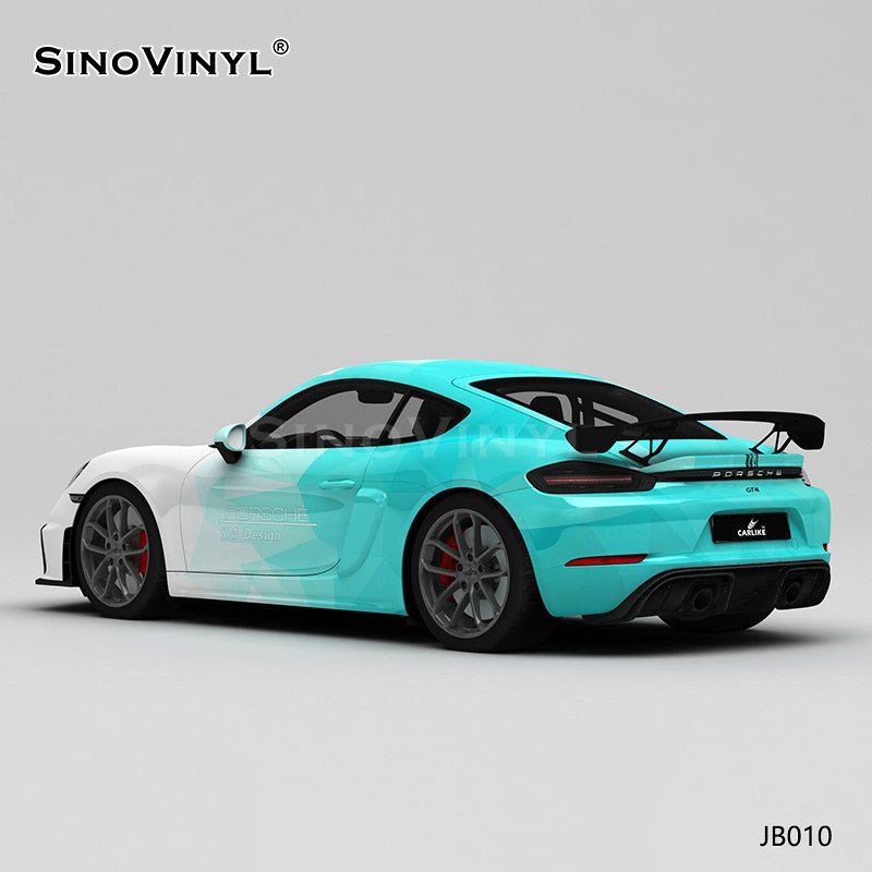 JB010 White And Blue Geometric Gradient Printing Car Wrap Blue Chrome Vinyl