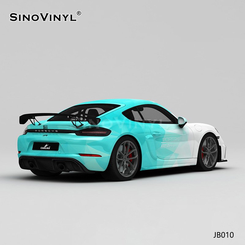 JB010 White And Blue Geometric Gradient Printing Car Wrap Blue Chrome Vinyl