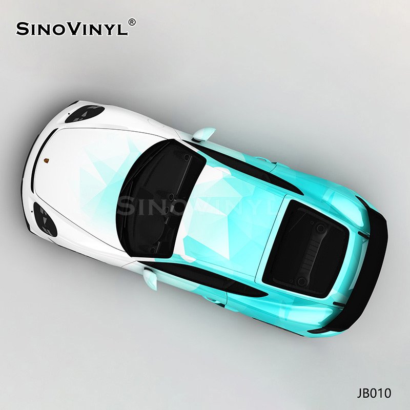 JB010 White And Blue Geometric Gradient Printing Car Wrap Blue Chrome Vinyl