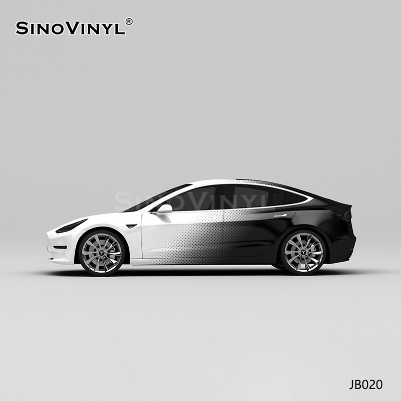 JB020 Black And White Dotted Oblique Point Gradient Customized Film Car Wrap