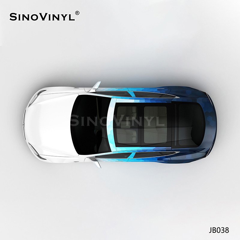 JB038 Hexagonal White And Blue Gradient Printing Customized Car Vinyl Glossy