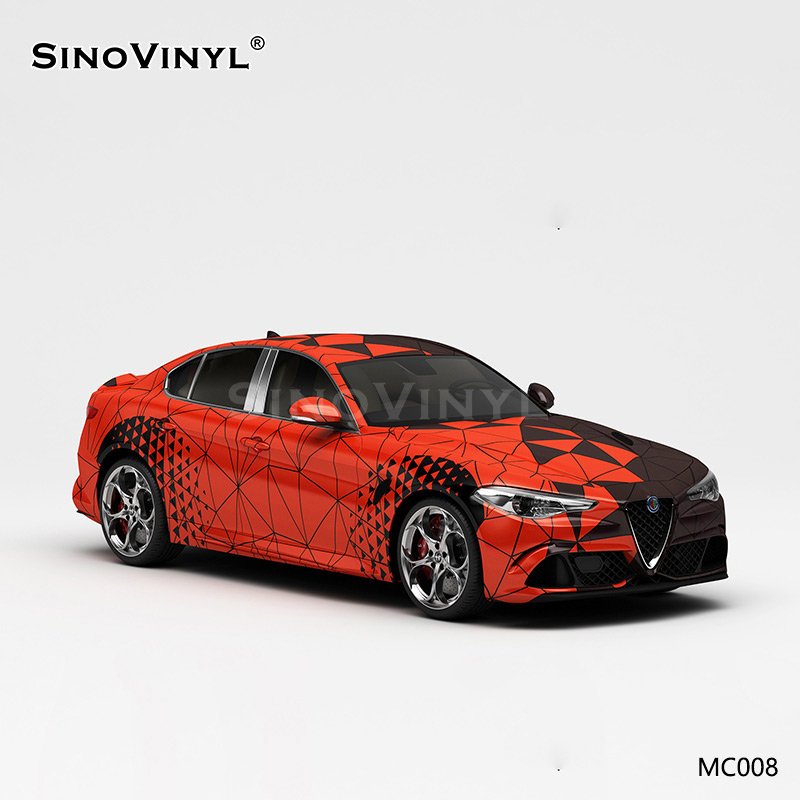 MC008 Black and Red Grid Printing Car Vinyl