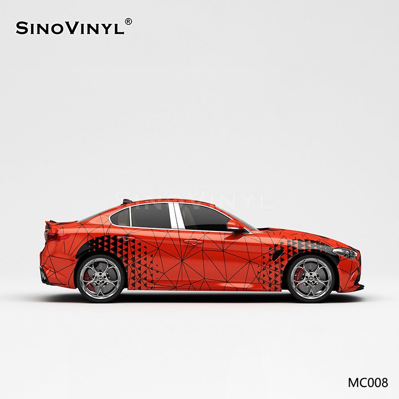 MC008 Black and Red Grid Printing Car Vinyl