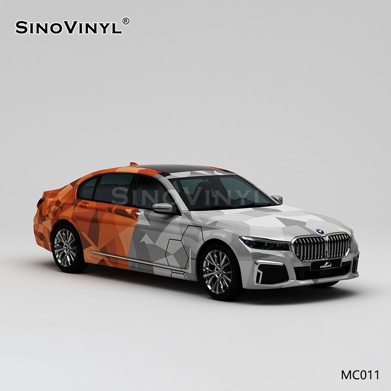 MC011 Grey And Orange Pattern Grid Printing Customized Vinyl Roll