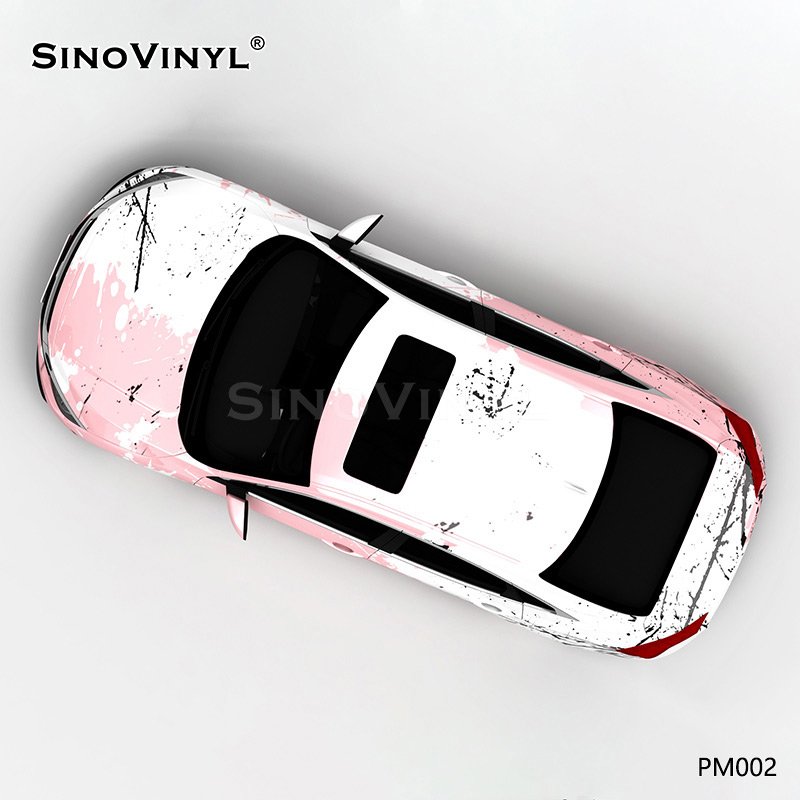 PM002 White and Pink Splash-ink Customized Self Adhesive Vinyl Sticker Roll