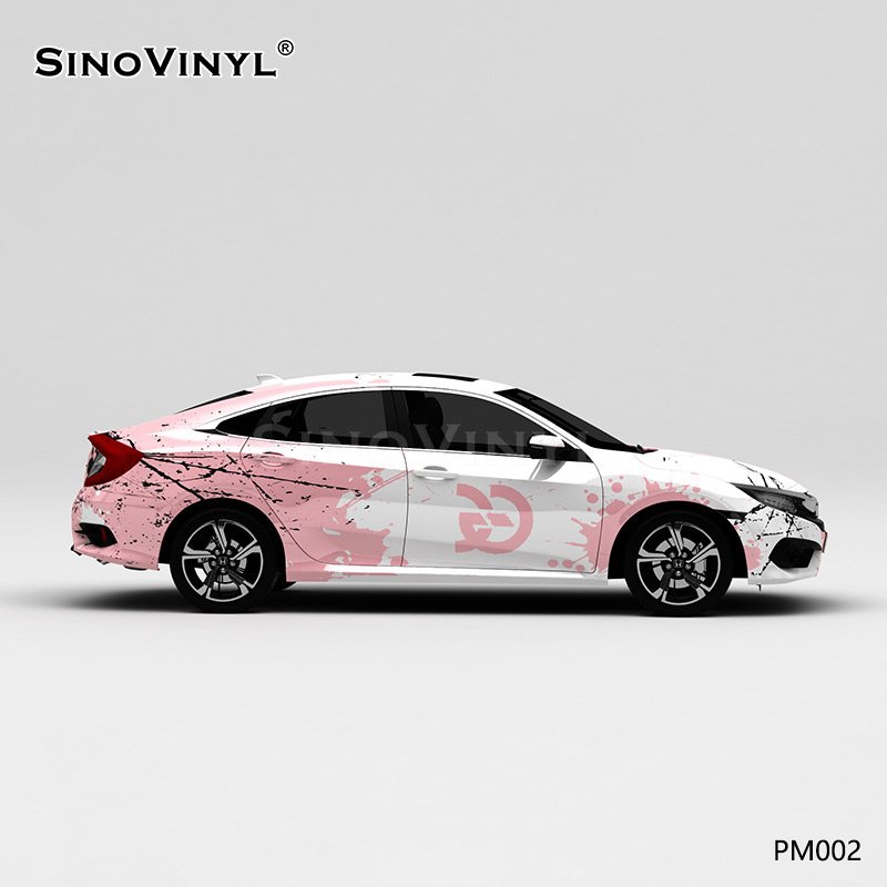 PM002 White and Pink Splash-ink Customized Self Adhesive Vinyl Sticker Roll