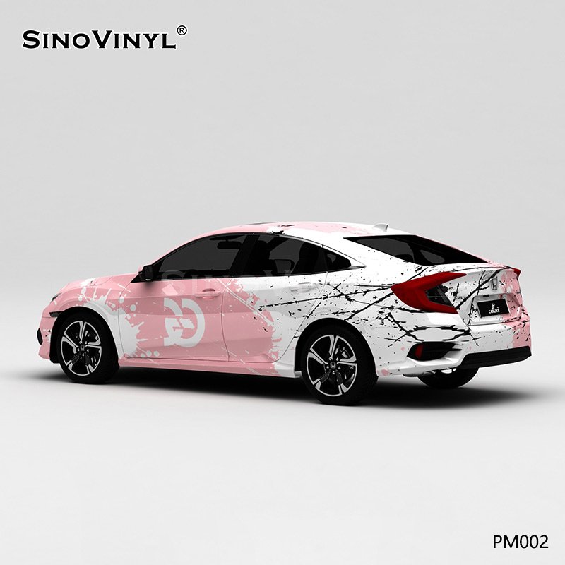 PM002 White and Pink Splash-ink Customized Self Adhesive Vinyl Sticker Roll