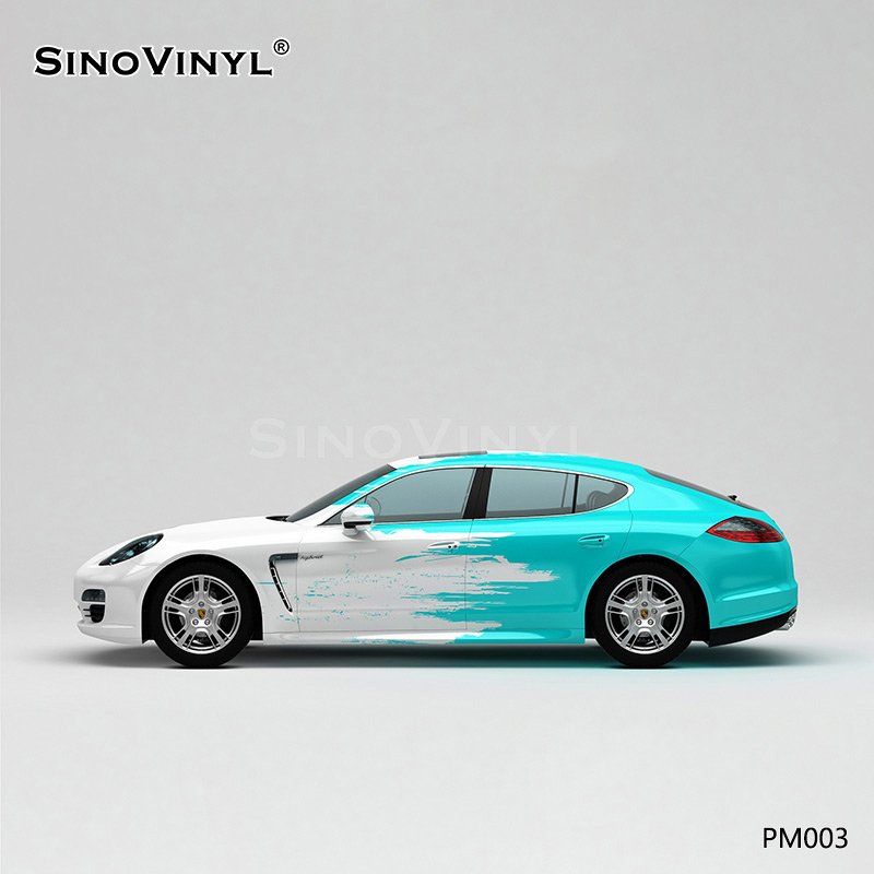 PM003 White and Blue Splash-ink Car Color Change Film Customized Body Sticker