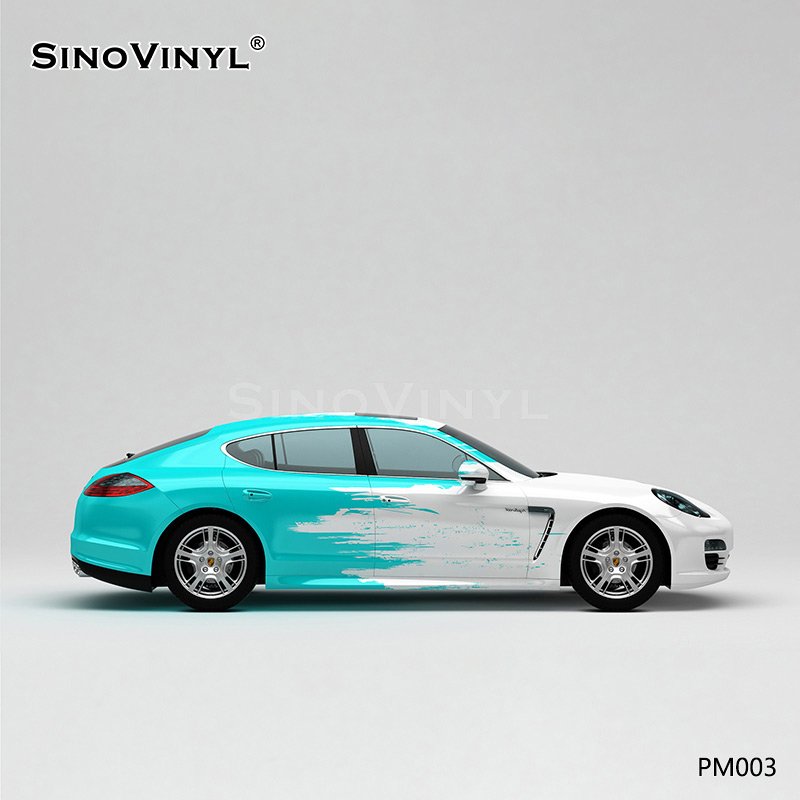PM003 White and Blue Splash-ink Car Color Change Film Customized Body Sticker
