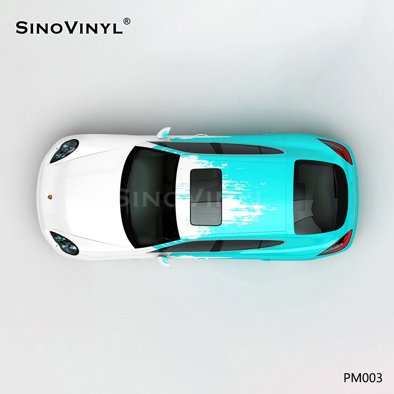 PM003 White and Blue Splash-ink Car Color Change Film Customized Body Sticker