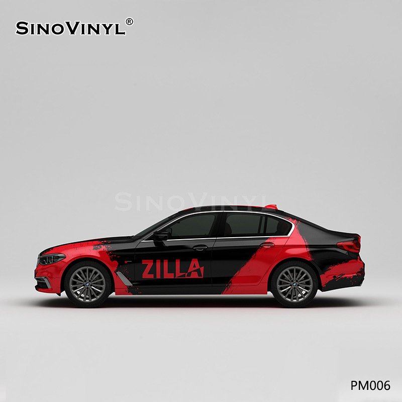 PM006 Black and Red Splash-ink Car Stickers Printing Customized Vinyl Wrap
