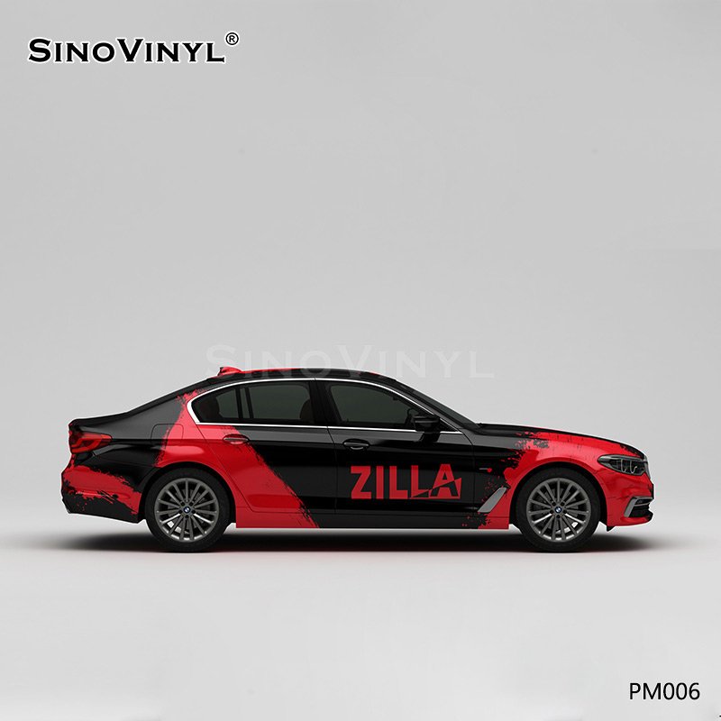 PM006 Black and Red Splash-ink Car Stickers Printing Customized Vinyl Wrap