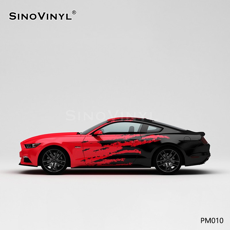 PM010 Black and Red Changing Stickers Splash-ink Vinyl Wrap Rolls For Car