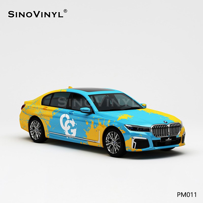 PM011 Yellow Blue Color Splash-ink Stickers PVC Vinyl Customized Car Wrap