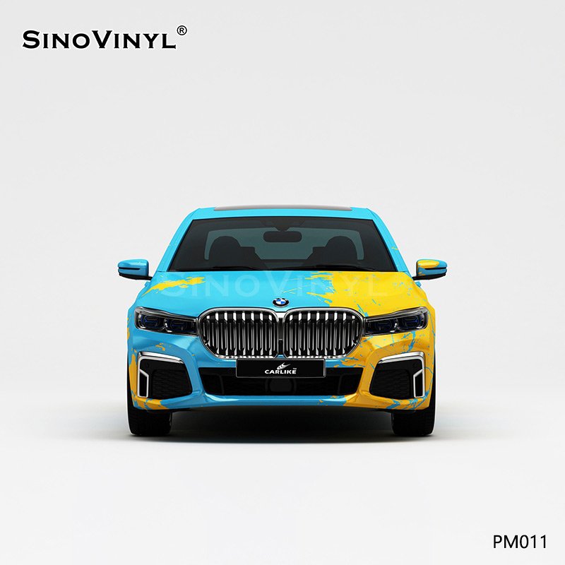 PM011 Yellow Blue Color Splash-ink Stickers PVC Vinyl Customized Car Wrap