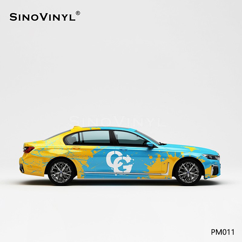 PM011 Yellow Blue Color Splash-ink Stickers PVC Vinyl Customized Car Wrap