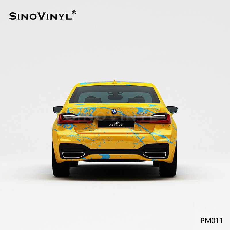 PM011 Yellow Blue Color Splash-ink Stickers PVC Vinyl Customized Car Wrap