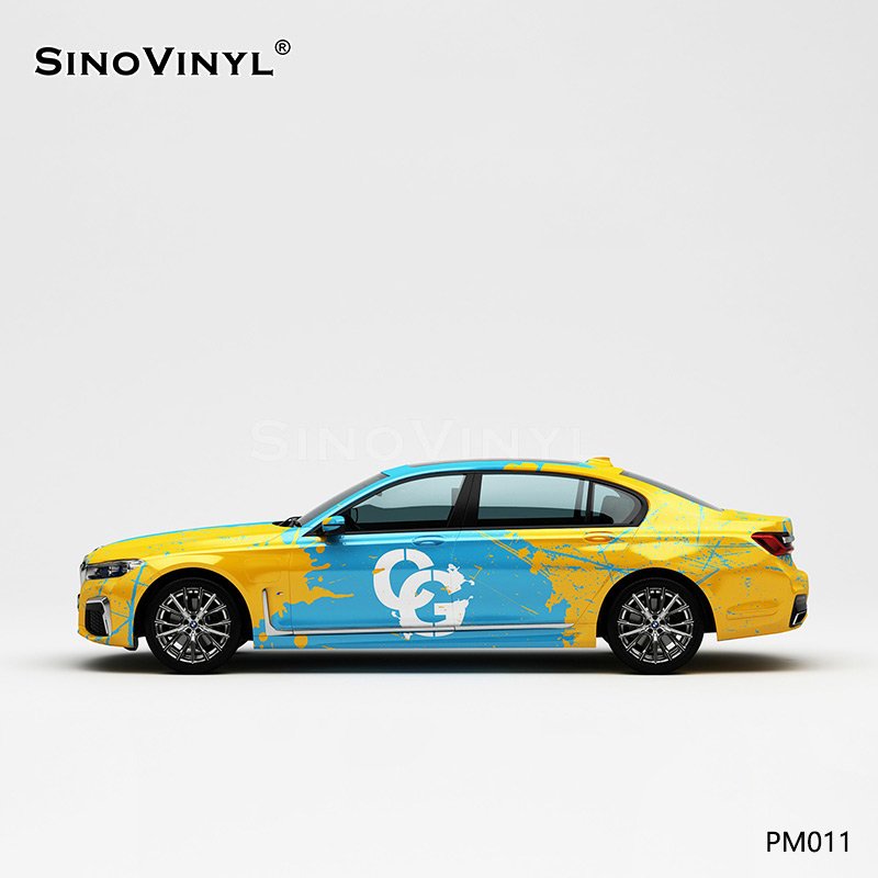 PM011 Yellow Blue Color Splash-ink Stickers PVC Vinyl Customized Car Wrap