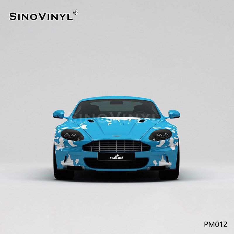 PM012 Blue and White Splash-ink Printing Custonmized Car Stickers Wrap Roll
