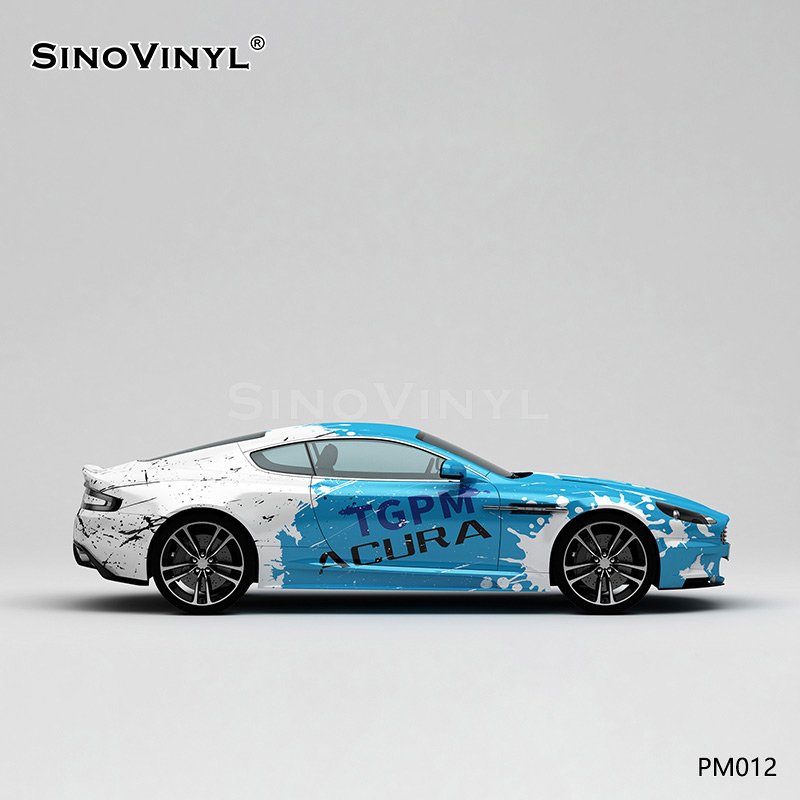 PM012 Blue and White Splash-ink Printing Custonmized Car Stickers Wrap Roll