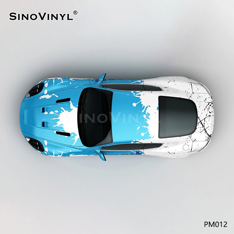 PM012 Blue and White Splash-ink Printing Custonmized Car Stickers Wrap Roll