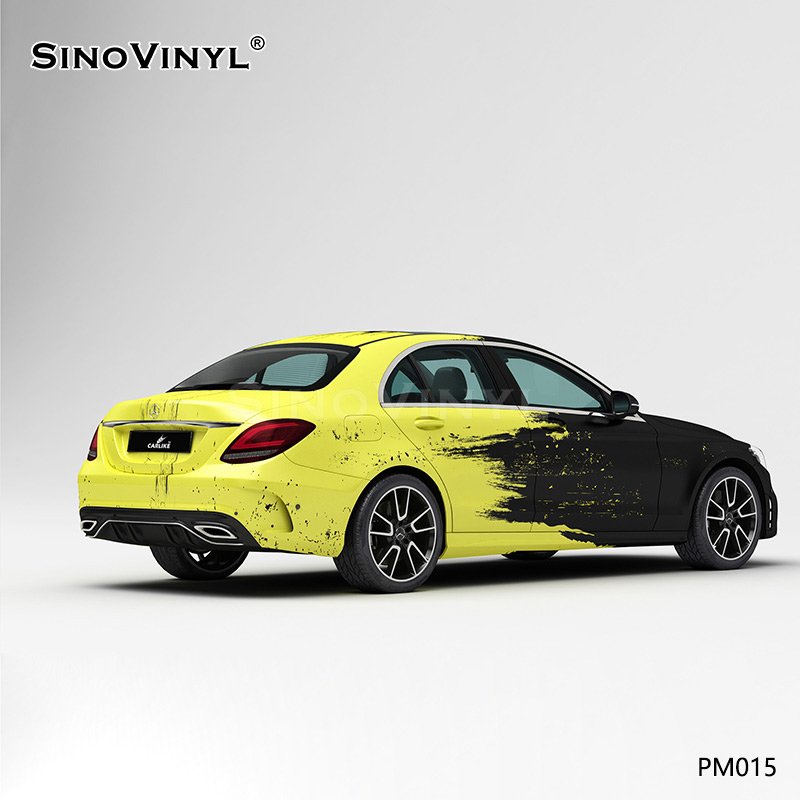 PM015 Do Old Double Color Black and Yellow Splash-ink Car Stickers Wrap Vinyl