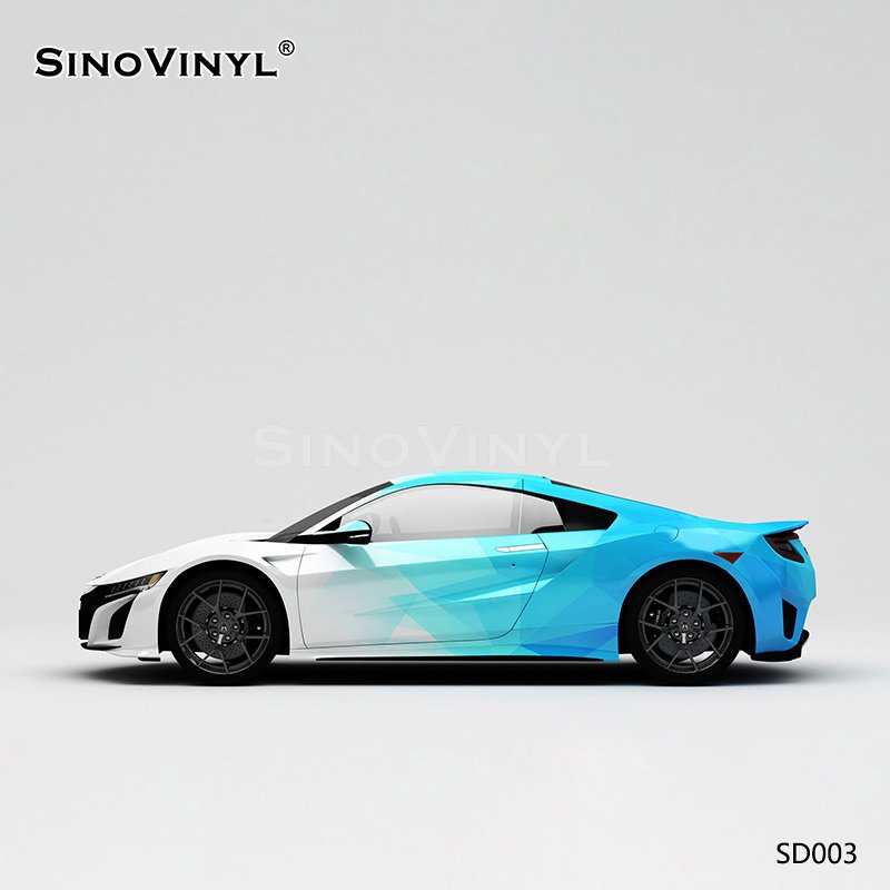 SD003 White and Blue Plaid Car Wrap Sticker Customized Self Adhesive Vinyl