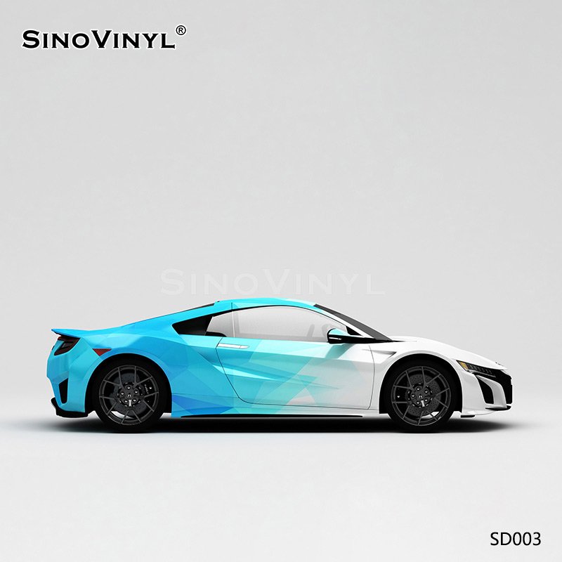 SD003 White and Blue Plaid Car Wrap Sticker Customized Self Adhesive Vinyl