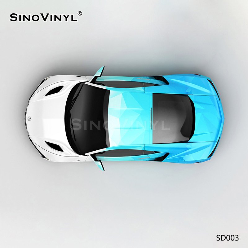 SD003 White and Blue Plaid Car Wrap Sticker Customized Self Adhesive Vinyl