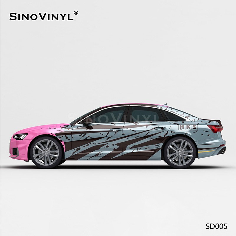 SD005 Pink Blue Floral Printing Vinyl Customized Car Wrapping Vinyl Roll
