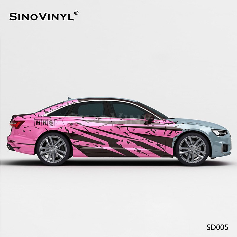SD005 Pink Blue Floral Printing Vinyl Customized Car Wrapping Vinyl Roll