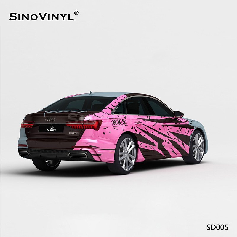 SD005 Pink Blue Floral Printing Vinyl Customized Car Wrapping Vinyl Roll