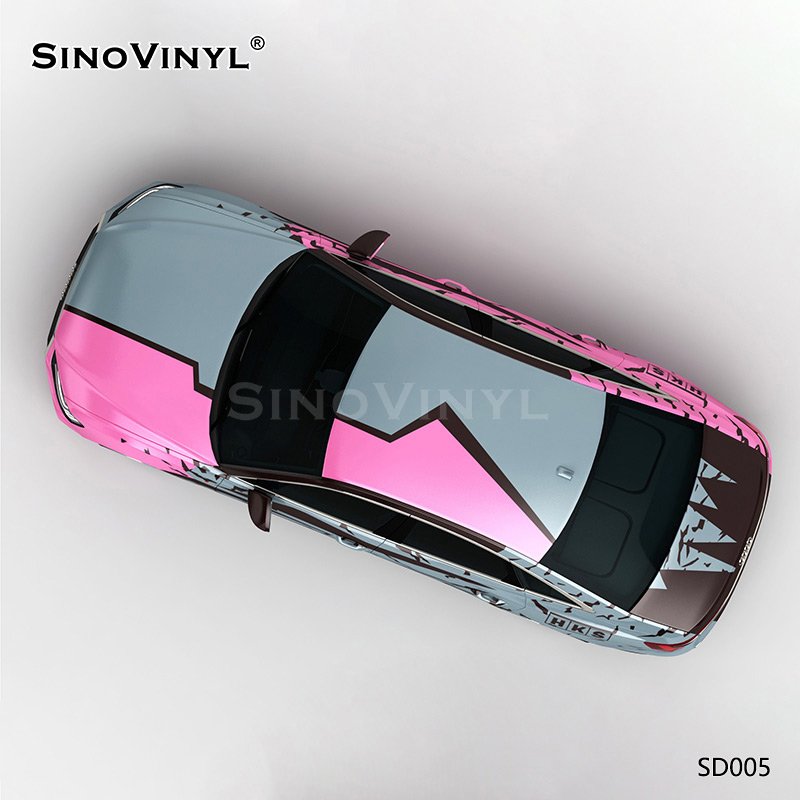 SD005 Pink Blue Floral Printing Vinyl Customized Car Wrapping Vinyl Roll