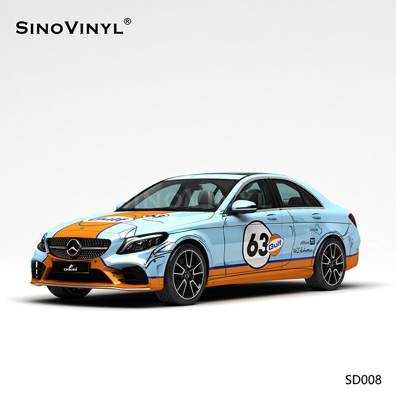 SD008 Blue Orange Gulf Oil PVC Self Adhesive Film Customized Vehicle Wrap Vinyl