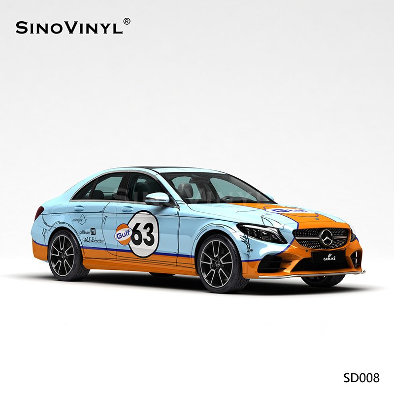 SD008 Blue Orange Gulf Oil PVC Self Adhesive Film Customized Vehicle Wrap Vinyl