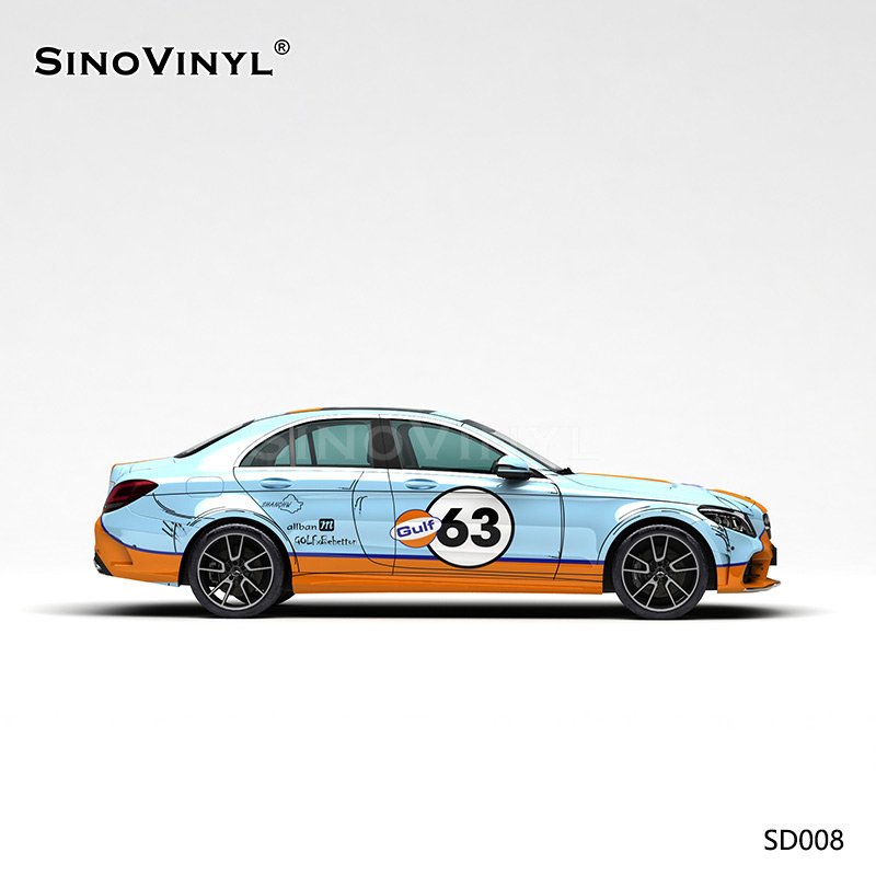 SD008 Blue Orange Gulf Oil PVC Self Adhesive Film Customized Vehicle Wrap Vinyl