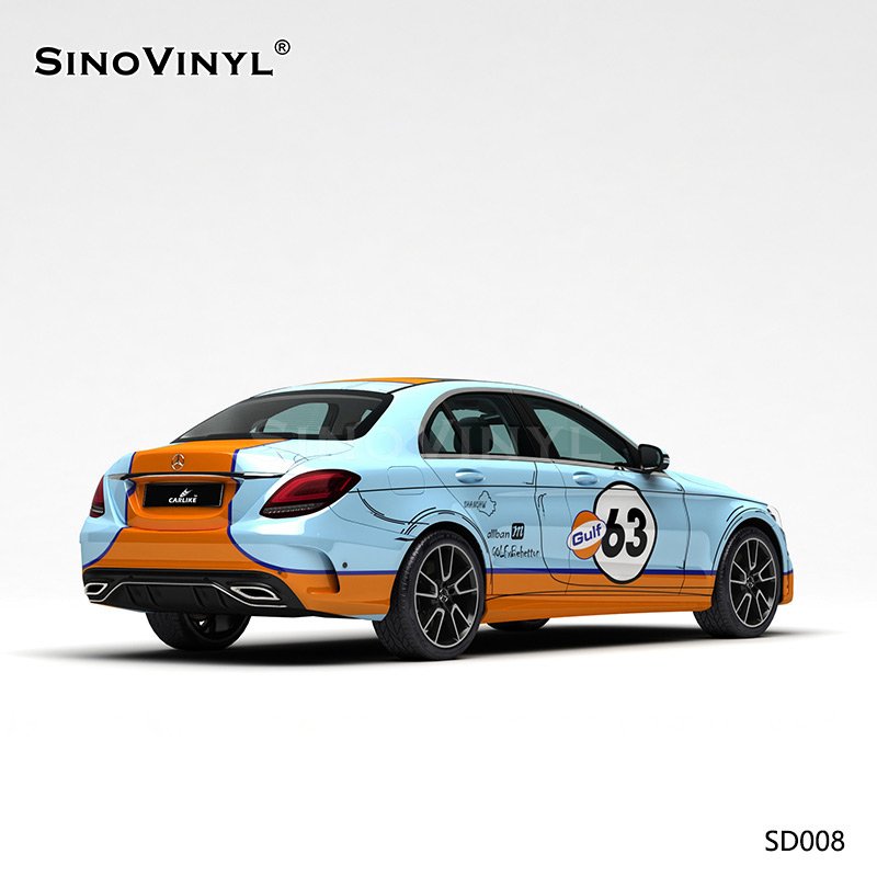 SD008 Blue Orange Gulf Oil PVC Self Adhesive Film Customized Vehicle Wrap Vinyl