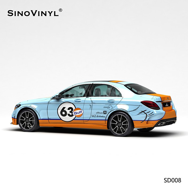 SD008 Blue Orange Gulf Oil PVC Self Adhesive Film Customized Vehicle Wrap Vinyl