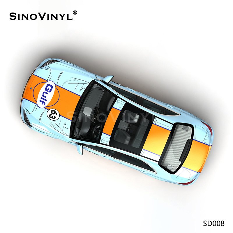 SD008 Blue Orange Gulf Oil PVC Self Adhesive Film Customized Vehicle Wrap Vinyl